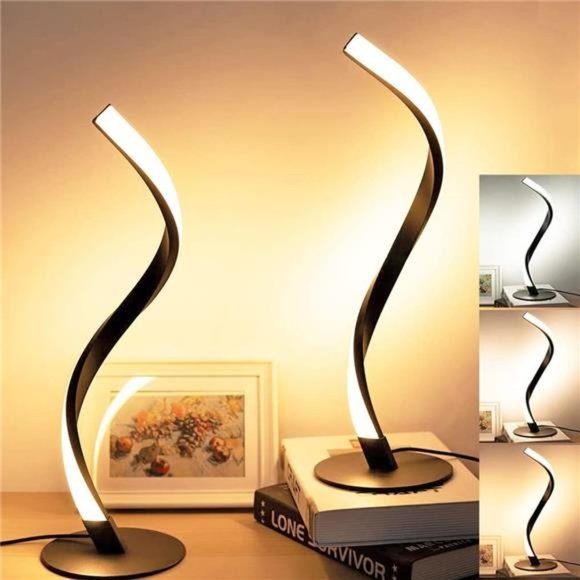 Modern Table Lamp Spiral LED Nightstand Lamps 3 Color Modes 10 Brightness Levels